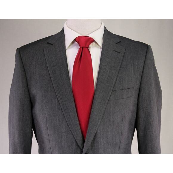 Michael Andrews Bespoke Gray Herringbone Wool 2-Btn Slim Fit Suit 36S - Picture 3 of 14